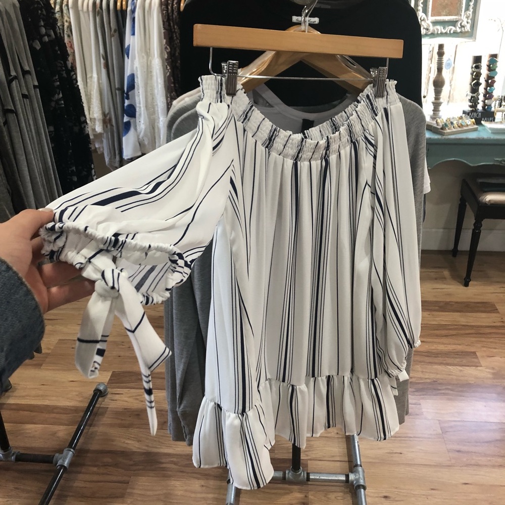 PPLA pin stripe shoulderless dress